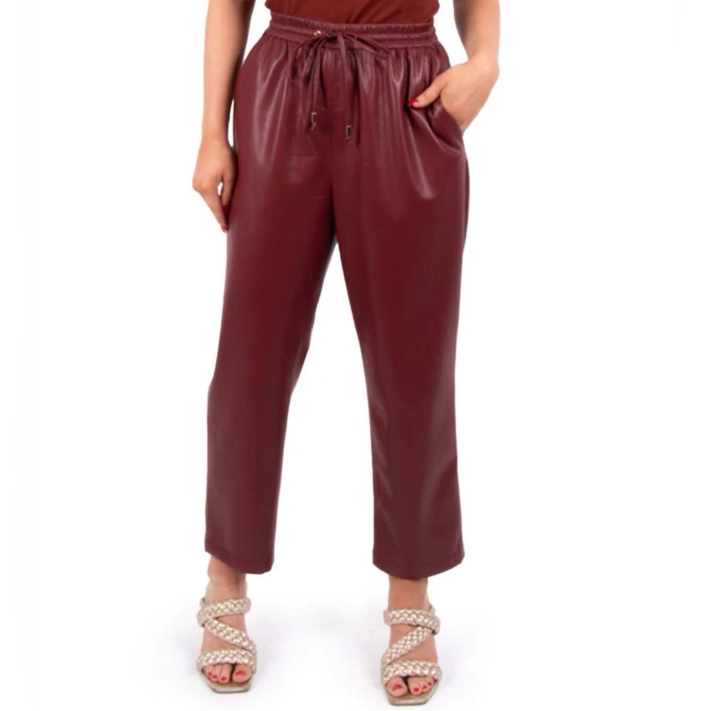 Emily McCarthy The‎ Joy Jogger in Fired Brick Red Faux Leather Pull On Large